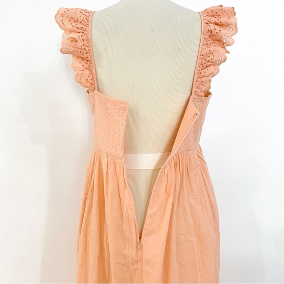 Apiece Apart 100% cotton light peach midi dress with ruffle shoulder straps - Picture 8 of 12